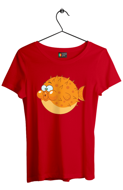 Футболка жіноча з принтом "Помаранчева Риба Фугу". Риба, фугу. 2070702