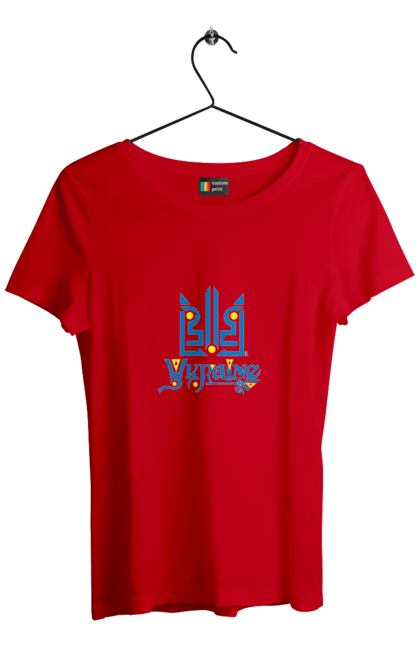 Футболка жіноча з принтом "Україна та тризуб темний фон". Sarabeevart, день незалежності, друк, купити, патріотична, слава україні, тризуб, україна. 2070702