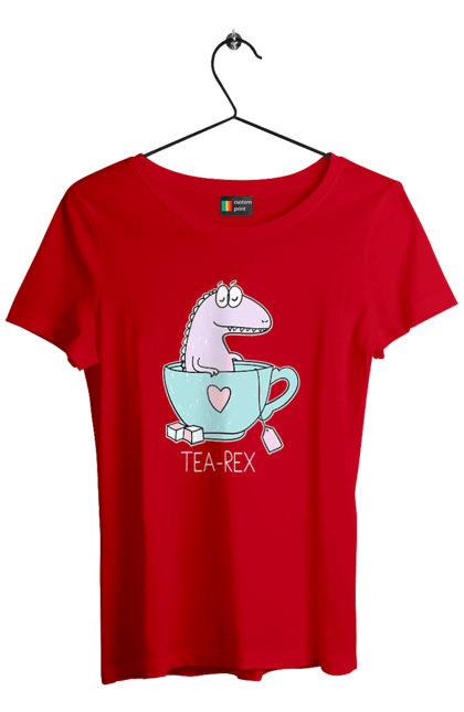 Футболка жіноча з принтом "Динозавр прінмаем в чашці чай". Динозавр, релакс, чай, чашка. futbolka.stylus.ua
