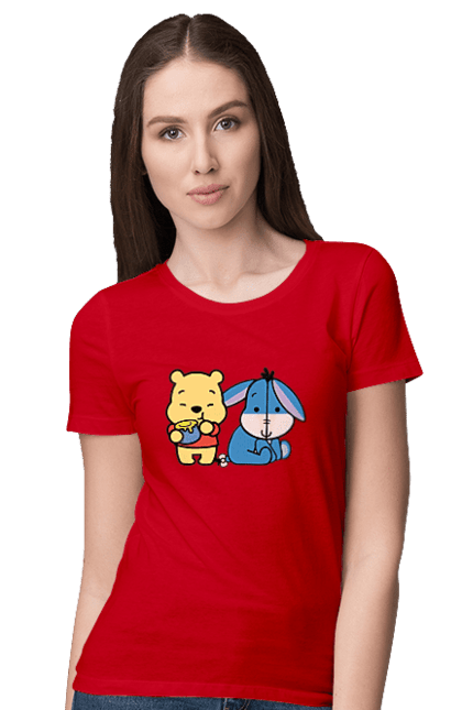 Women's t-shirt with prints Winnie the Pooh and Eeyore. Cartoon, donkey, eared, eeyore, story, winnie the pooh. 2070702