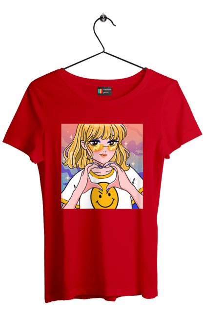 Women`s t-shirt with prints Yellow Girl. Anime, girl, smiley. 2070702