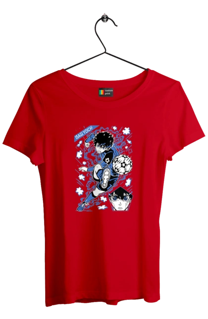 Футболка жіноча з принтом "Синя в'язниця Йоічі Ісагі". Blue lock, yoichi isagi, аніме, блю лок, йоічі ісагі, манга, синя в`язниця, спорт, спортивне аніме. 2070702