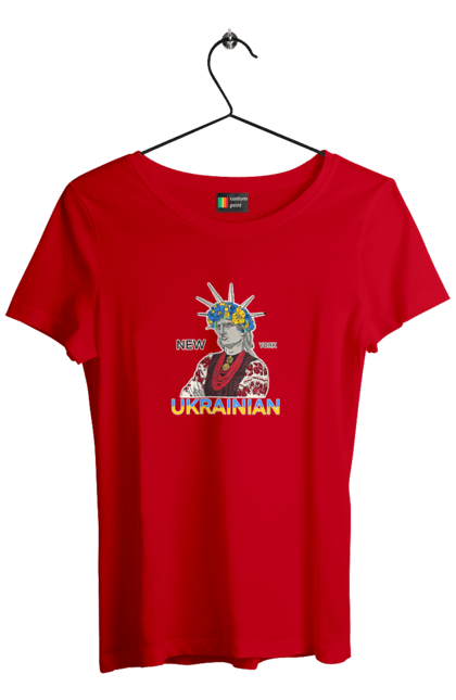 Футболка жіноча з принтом "UA & NY". Вишиванка, вінок, нью йорк, статуя свободи, україна. 2070702