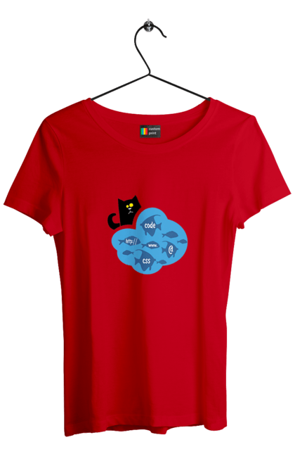 Футболка жіноча з принтом "Кіт програміст". Angular, c, css, html, it, javascript, jquery, php, python, react, svelt, vue, айтишник, айті, гумор, код, кодувати, прогер, програміст, програмісти, ти ж, ти ж програміст, тиж програміст. 2070702