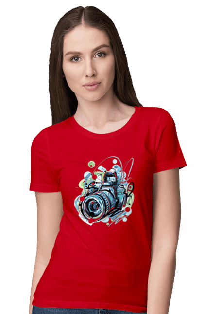Футболка жіноча з принтом "Арт Фотоапарат". Камера, фотоапарат, фотограф. CustomPrint.market