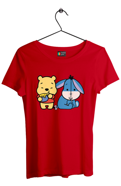 Women's t-shirt with prints Winnie the Pooh and Eeyore. Cartoon, donkey, eared, eeyore, story, winnie the pooh. 2070702