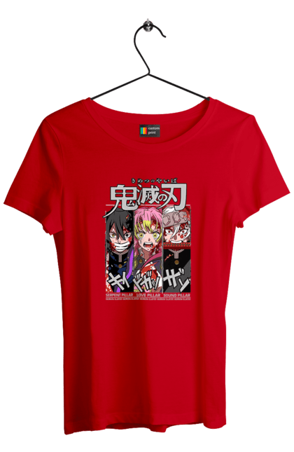 Women's t-shirt with prints Demon Slayer Obanai Mitsuri Tengen. Anime, demon slayer, iguro, kimetsu no yaiba, manga, mitsuri, obanai, tengen. 2070702