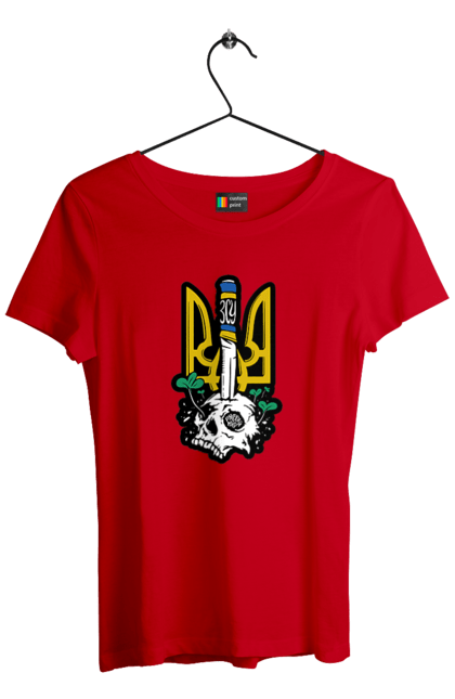 Футболка жіноча з принтом "Герб ЗСУ". Герб, зсу, патріотична, прапор, череп. 2070702