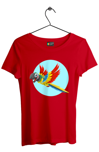 Women`s t-shirt with prints Parrot. Cockatoo, colored parrot, colorful parrot, flying parrot, parrot. 2070702