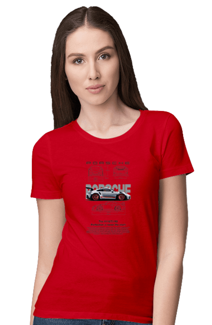 Women's t-shirt with prints Porsche 911 GT3 RS. Auto, automobile, car, porsche, porsche 911, sport, sports car. 2070702