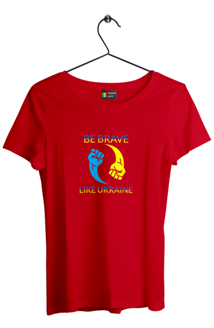 Футболка жіноча з принтом "Будь сильним як Україна". Будь сильним, війна, всу, збройні сили україни, зсу, прапор україни, стяг, українська символіка, флаг, як україна. 2070702