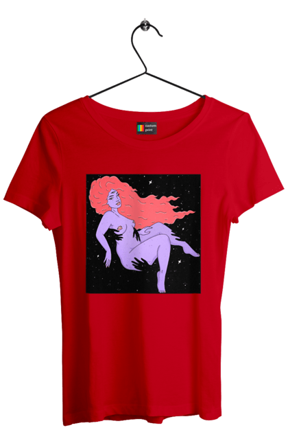 Футболка жіноча з принтом "Фіолетова Дівчина В Чорній Дирі". Дівчина, лапають. 2070702