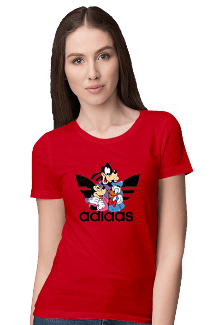 Футболка жіноча з принтом "Adidas Міккі Маус". Adidas, mickey mouse, адідас, дісней, міккі, міккі маус, мультфільм. 2070702