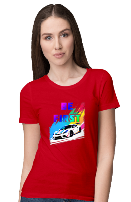 Футболка жіноча з принтом "Гонка". Автомобільний, гонка, спортивна машина, спортивний автомобіль. 2070702