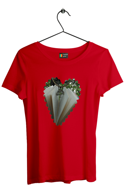 Women`s t-shirt with prints Book valentine. Books, decoration, heart, heart shape, love, nature, reading, wood. 2070702