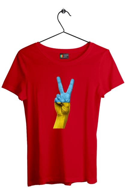 Футболка жіноча з принтом "Два Пальця, Світ, Україна". Мир, рука, україна. 2070702