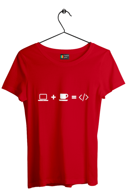 Футболка жіноча з принтом "Комп`ютер плюс кава дорівнює код". Айті, айтішник, для айтішника, для програміста, кава, подарунок айтішнику, подарунок програмісту, програміст, розробник. 2070702
