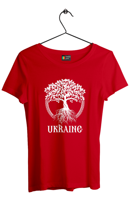 Футболка жіноча з принтом "Дерево Україна". Дерево, дерево з корінням, дерево україна, зсу, патріотична, україна, українська. 2070702