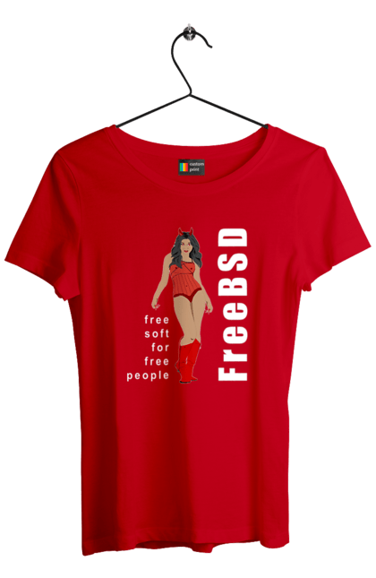 Футболка жіноча з принтом "Freebsd Для Вільних". Bsd, freebsd, unix, адміністратор, айті, айтішник, безкоштовна, безкоштовно, бестія, білий, вільна, демон, демонесса, дівчина, для дорослих, доступність, еротика, еротична, жінка, незалежність, операційна система, ос, програміст, програмне забезпечення, свобода, сисадмін, система, системний адміністратор, софт, текст, червоний. 2070702