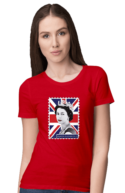 Футболка женская с принтом Королева Елизавета II. Britain, british, england, platinum jubilee, queen, queen elizabeth, queen elizabeth ii, rip queen elizabeth, королева елизавета. 2070702