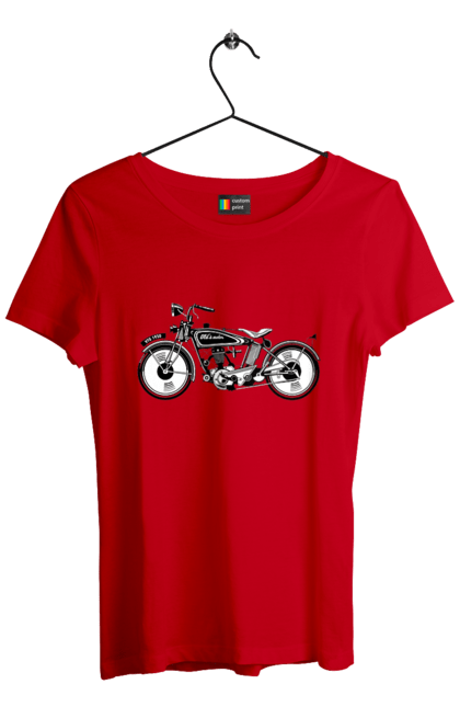 Футболка жіноча з принтом "Мотоцикл Ретро". Мото, мотоцикл, ретро. 2070702