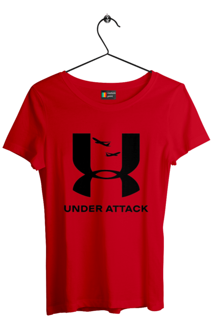 Футболка жіноча з принтом "Under Attack black". Андер армор, бренди, гумор, приколи, прикольні, ундер армор. 2070702