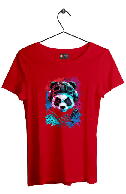 Футболка женская с принтом Панда в VR шлеме. Виртуальная реальность, гик, панда, персонаж, шлем. 2070702