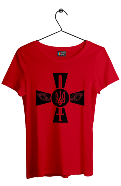 Футболка жіноча з принтом "Україна герб". Герб, крила, меч, україна. 2070702