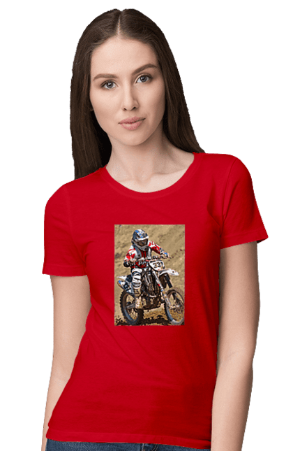 Women`s t-shirt with prints MOTOR RACER. Athlete, moto, motor racer, motorbike, sport. 2070702