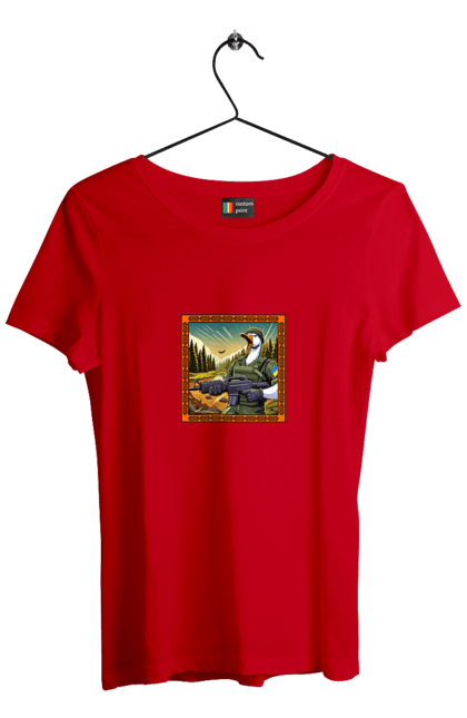 Футболка жіноча з принтом "Гусячий десант". Біологічна зброя, бойові гуси, військовий гусак, гусячий десант, зброєні сили, прапор, символіка, україна. 2070702