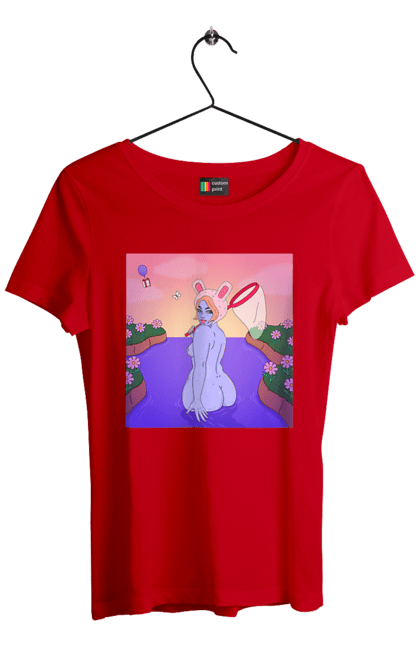 Women`s t-shirt with prints Purple Girl On The Hunt. Girl, naked, net. 2070702