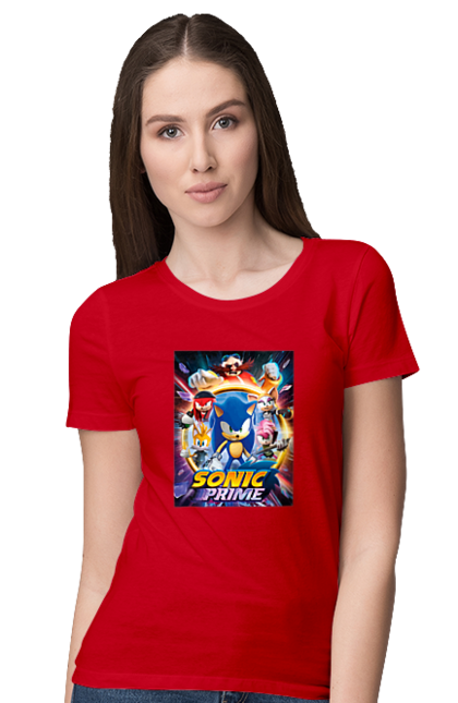 Футболка жіноча з принтом "Сонік". Sega, гра, сонік. CustomPrint.market