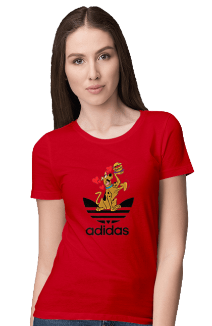 Футболка жіноча з принтом "Adidas Скубі Ду". Adidas, scooby doo, scooby-doo, адідас, мультсеріал, серіал, скубі ду, скубі-ду, собака. 2070702