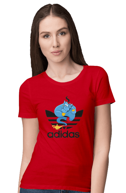 Футболка жіноча з принтом "Adidas Джин". Adidas, aladdin, genie, адідас, аладдін, джин, джині, мультфільм, персонаж. 2070702