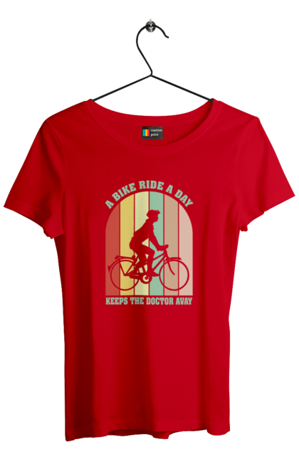 Футболка жіноча з принтом "Поїздка на велосипеді". Велопрогулянка, велосипед, здоровий спосіб життя, зож, поїздка на велосипеді. 2070702