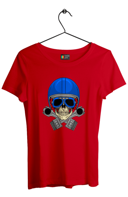 Women`s t-shirt with prints Skull motorist. Biker, glasses, helmet, skull. 2070702