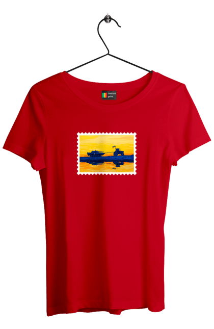 Футболка жіноча з принтом "Нова марка, трактор що тягне танк". Добрий вечір, доброго вечора, марка, марка україни, марка укрпочта, ні війні, трактор тягне танк, тракторні війська, укрпочта. 2070702