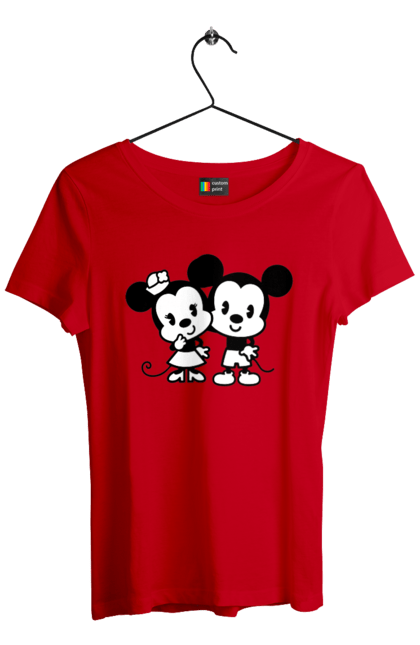 Футболка женская с принтом Микки Маус и Минни Маус. Mickey mouse, minnie mouse, дисней, микки, микки маус, минни маус, мультфильм. 2070702