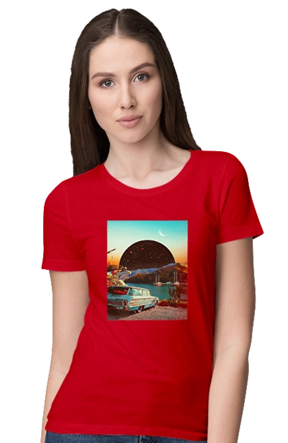 Картина, машина біля річки