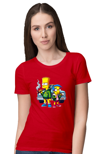 Women's t-shirt with prints Bart Breaking Bad. Bart, breaking bad, cartoon, character, laboratory, milhouse, serial, simpson, simpsons. 2070702