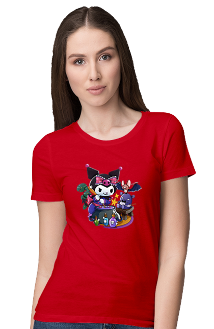 Women`s t-shirt with prints Hello Kitty Kuromi. Anime, character, hello kitty, kuromi, my melody, sanrio. 2070702
