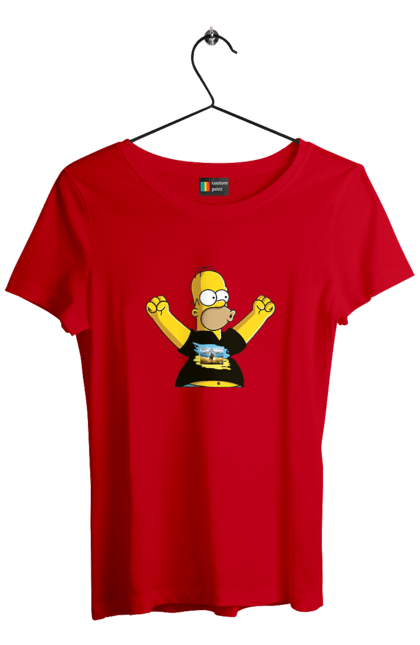 Футболка жіноча з принтом "Сімпсон та російський корабель". Війна, гомер, гомер сімпсон, марка корабель, патріот, перемога, російський корабель, сімпсон, україна. 2070702