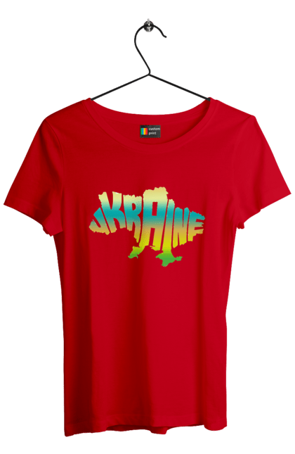 Футболка жіноча з принтом "Україна силует кольоровий". Карта україни, люблю україну, силует україни, символ україни, україна, українська символіка. 2070702