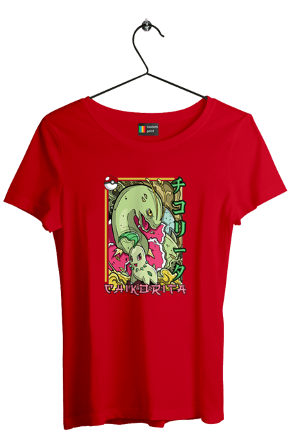 Women's t-shirt with prints Pokemon Chikorita. Anime, chikorita, games, nintendo, pokemon, pokemon go. 2070702