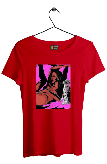 Women`s t-shirt with prints Girl Gets Fun. Cat, naked, passion, satisfaction. 2070702