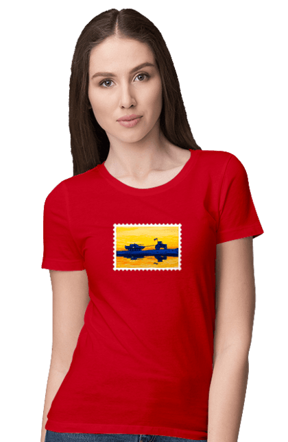 Футболка жіноча з принтом "Нова марка, трактор що тягне танк". Добрий вечір, доброго вечора, марка, марка україни, марка укрпочта, ні війні, трактор тягне танк, тракторні війська, укрпочта. 2070702