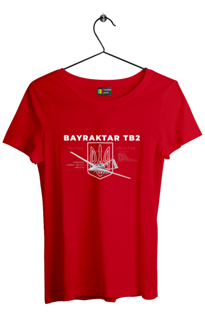 Футболка жіноча з принтом "Bayraktar TB2". Bayraktar, caesar, himars, javelin, nlaw, patriot, weapon, zaluzhny. 2070702