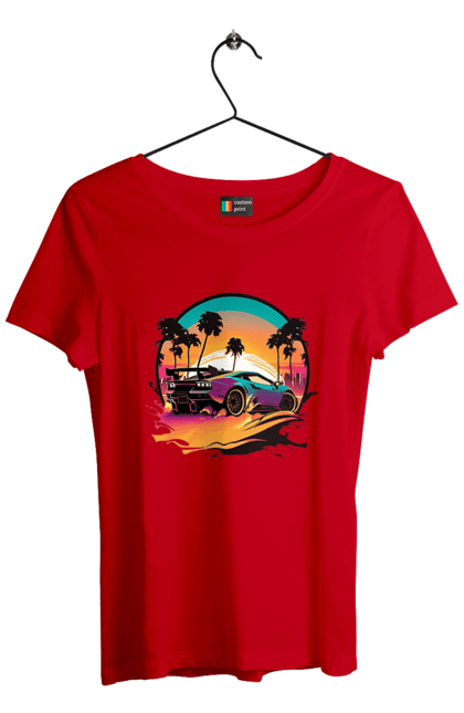 Women`s t-shirt with prints Lamborghini Synthwave. Car, laamba, lamborghini, synthwave. 2070702