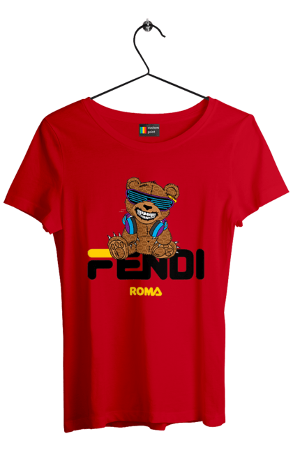 Футболка жіноча з принтом "Fendi". Fendi, бренд, будинок моди, ведмедик, італія, люкс, мода, одяг, сумка, фенді. 2070702