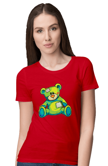 Women's t-shirt with prints Teddy bear. Animal, bear, gift, kisses, old, patches, teddy, teddy bear, toy, vintage. 2070702